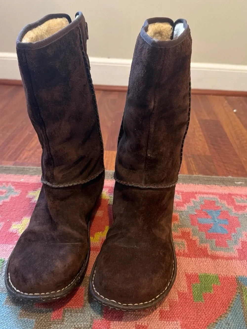 UGG Chocolate Brown Suede Shearling Mid-Calf Boots